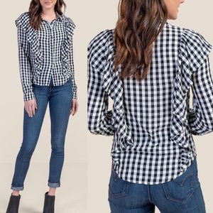 New Francesca’s Kari Ruffle Plaid Button Down Top